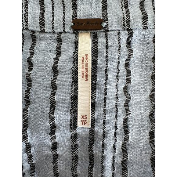 Free People Blue and Gray Stripped Oversized Blouse Sz XS - Picture 7 of 9